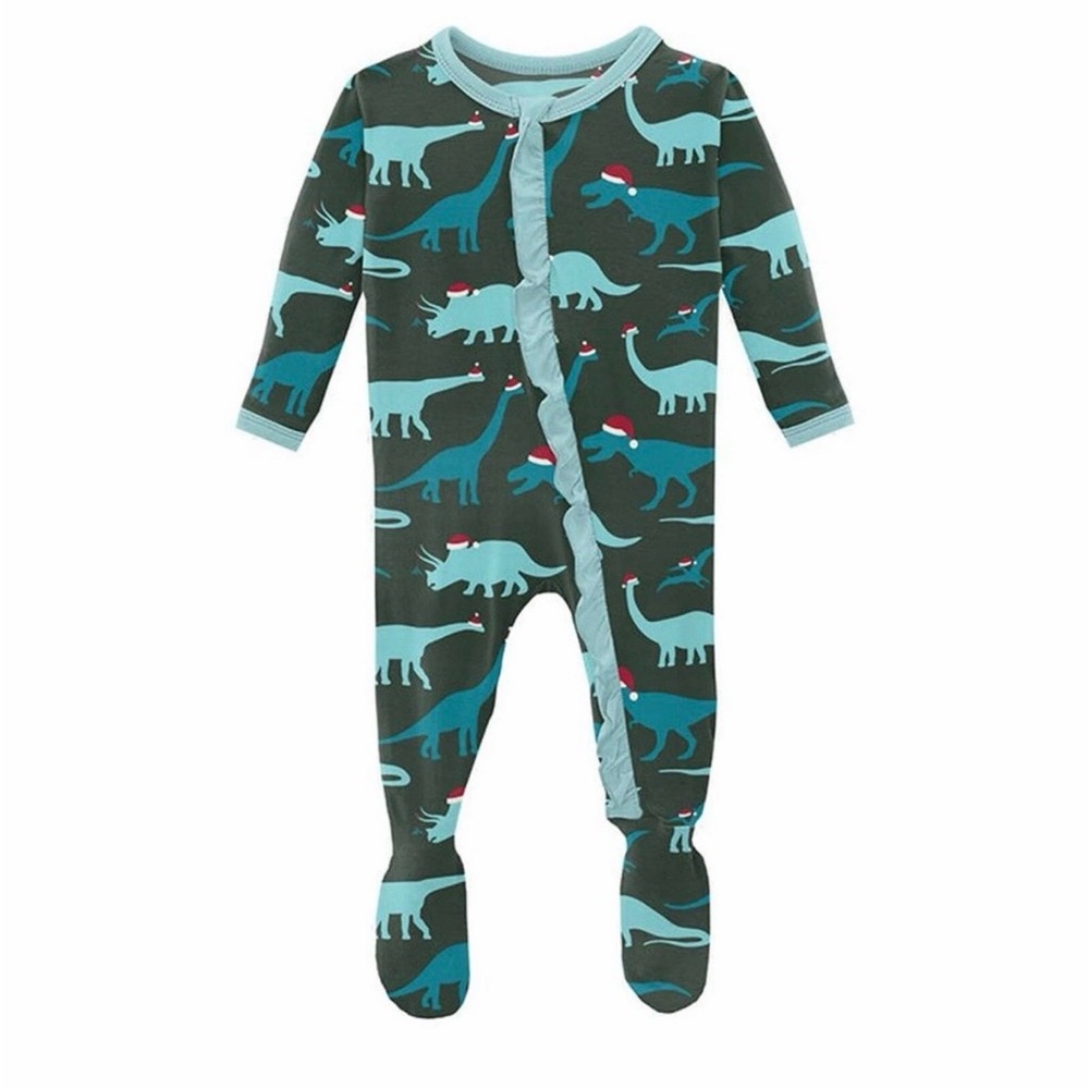 Kickee Pants Teal Dinosaur Print Kids Footie 18-24 months